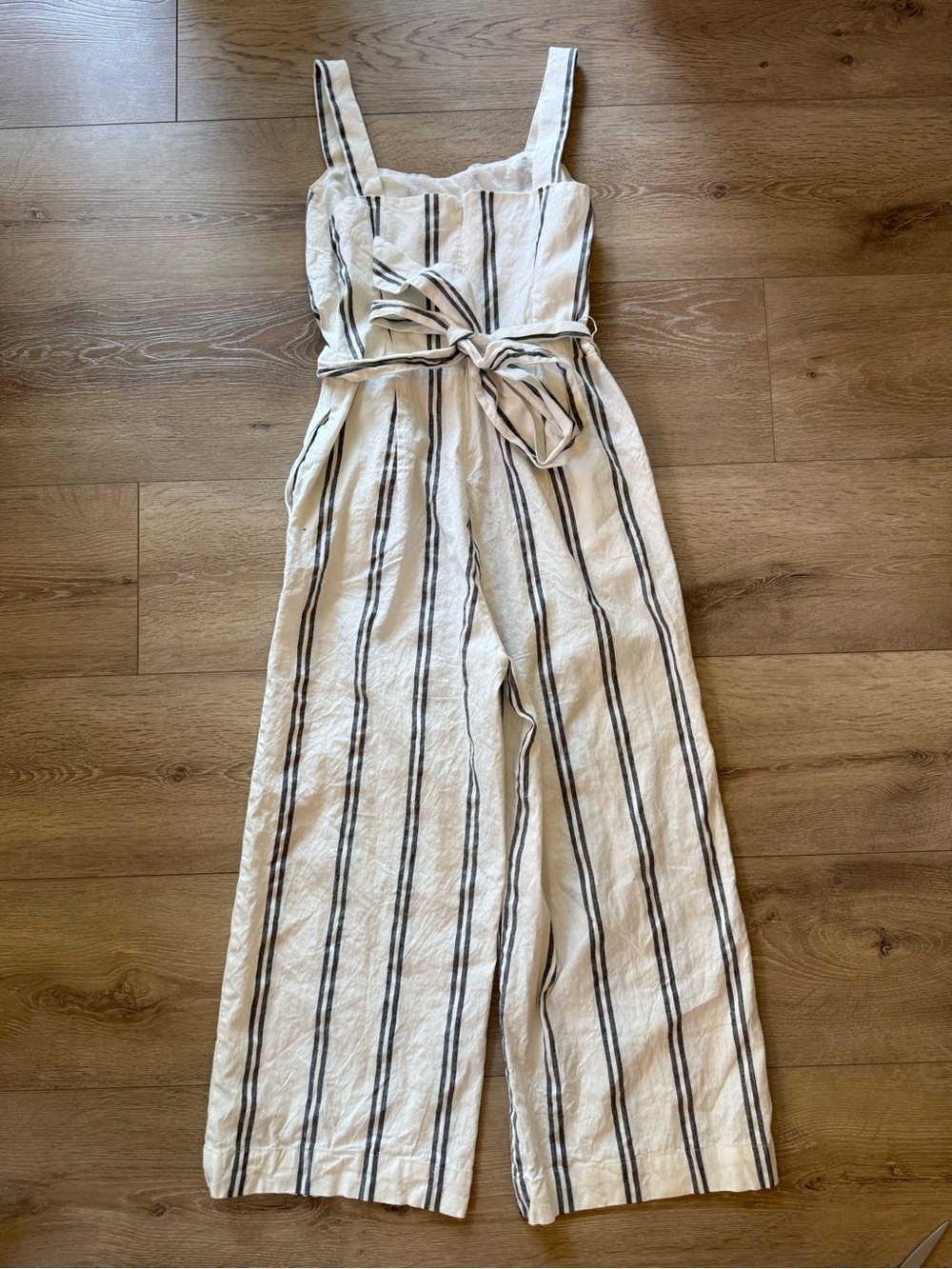 GAP White Jumpsuit with Black Vertical Stripes and Tie Waist - Picture 9 of 10
